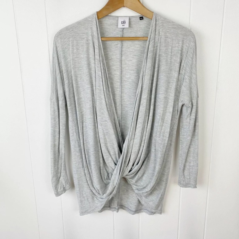 Cabi Grey Draped Twist Front T Shirt style 3245